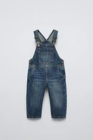 DISTRESSED EFFECT DENIM OVERALLS