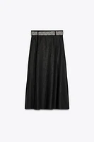 LINEN MIDI SKIRT WITH BELT