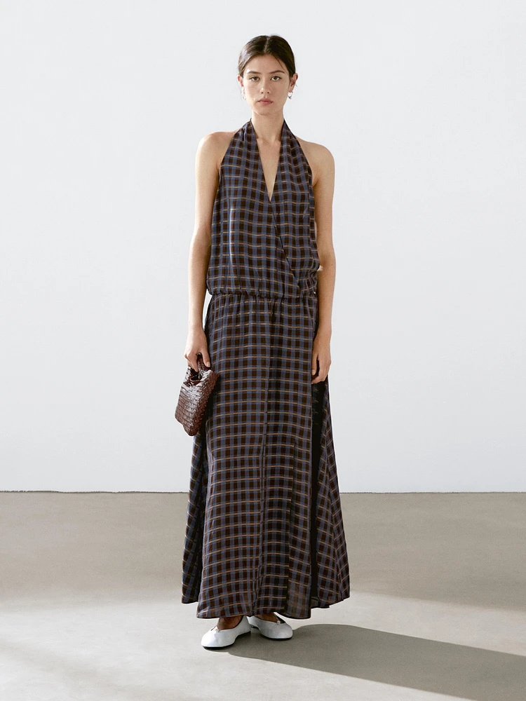 Robe longue ample imprimée à encolure américaine