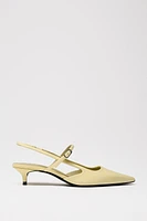 LEATHER KITTEN HEEL SLINGBACKS