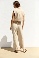 PANTALON JUPE-CULOTTE AVEC CEINTURE EN LIN
