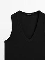 Sleeveless mercerised cotton T-shirt