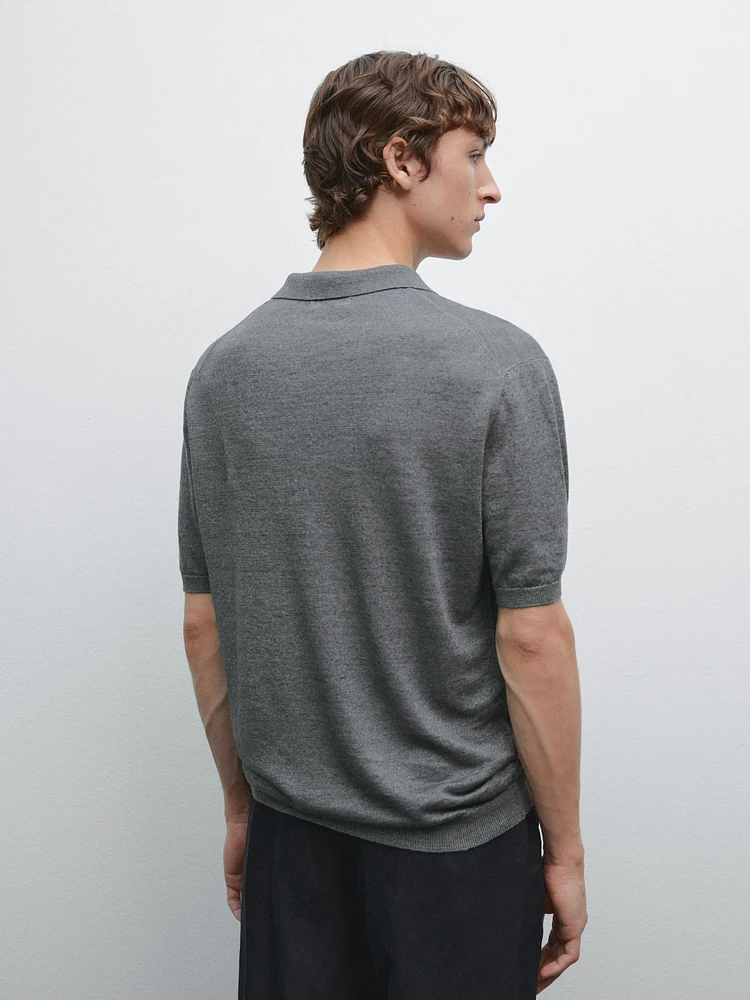 100% linen knit polo shirt