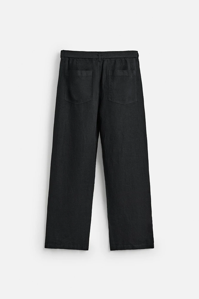 100% LINEN BELTED PANTS