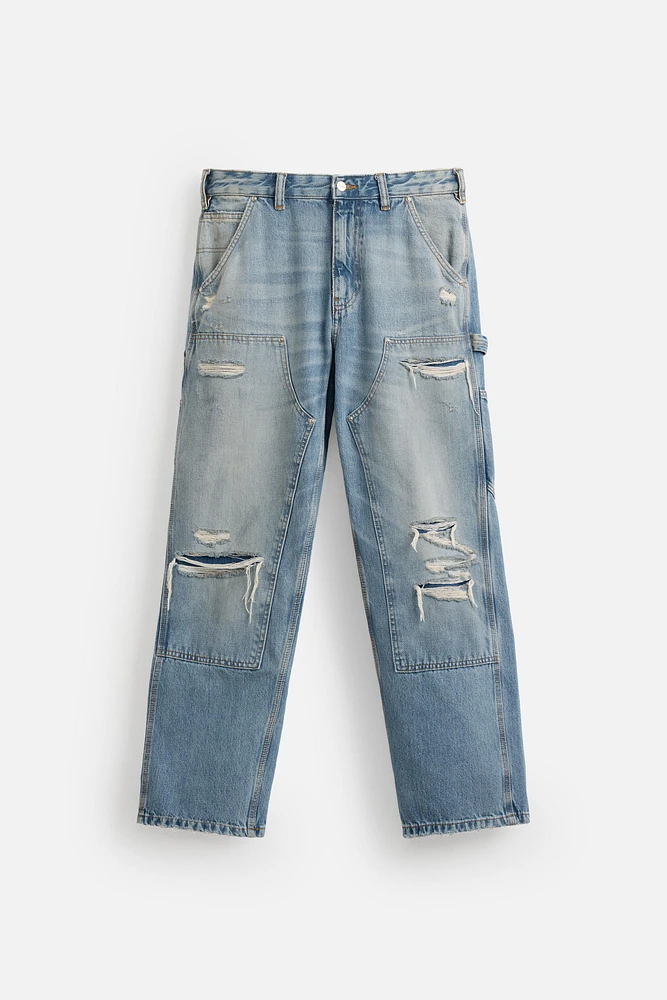 STRAIGHT FIT RIPPED CARPENTER JEANS