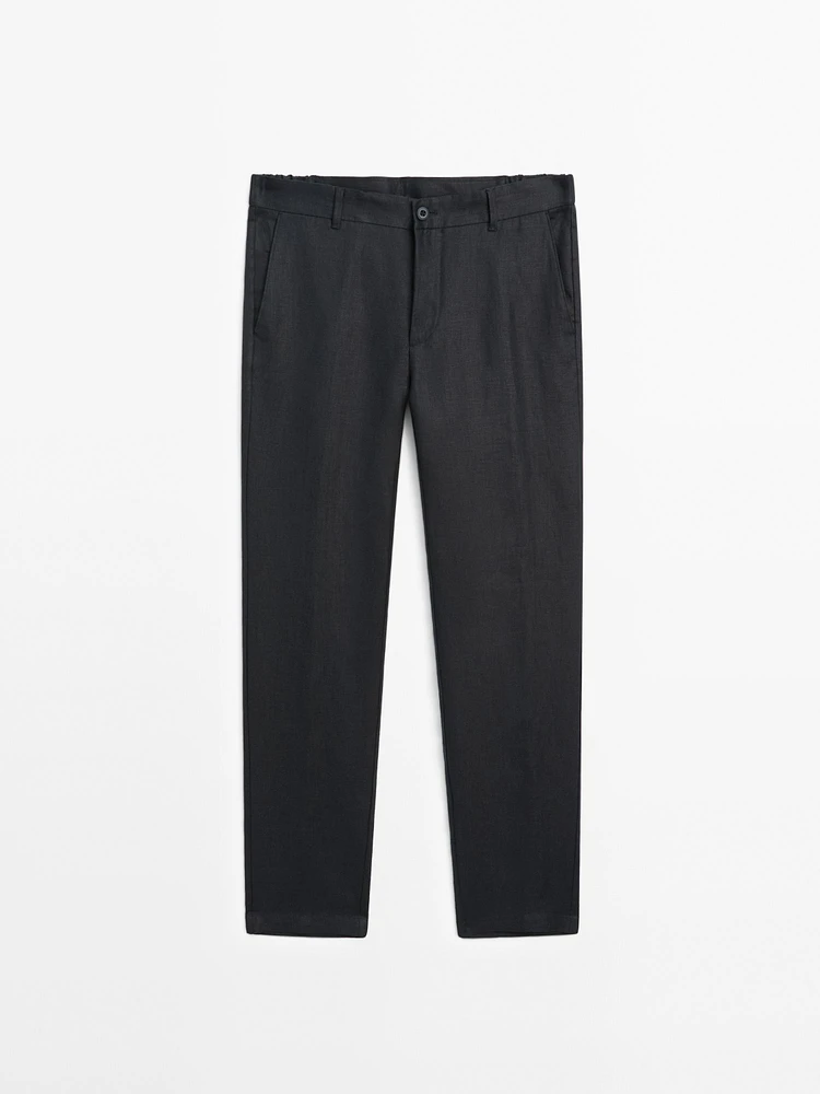 100% linen tapered fit trousers