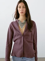 Flowing linen shirt with stand collar