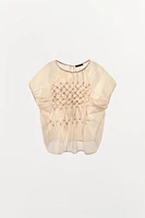 RAISED FLORAL EMBROIDERED TOP