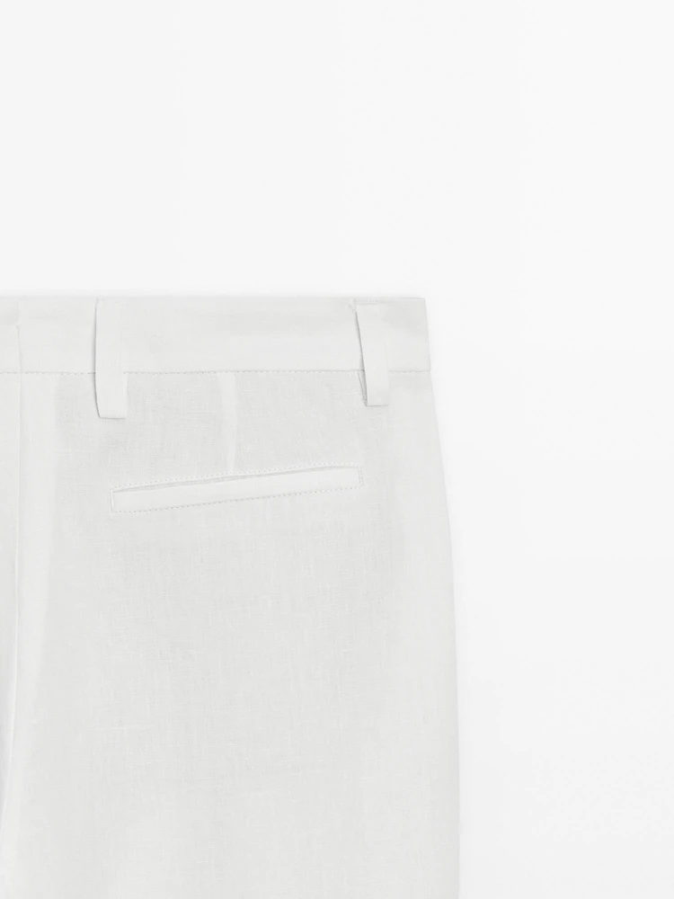 Pantalon à double pince 100 % lin