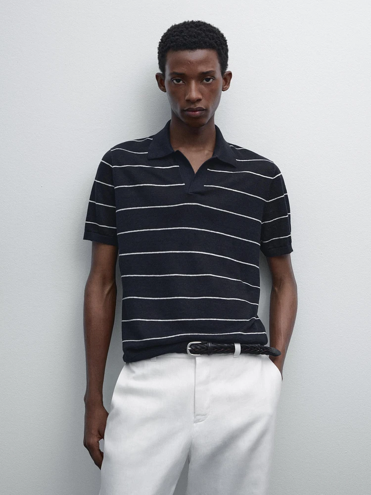 Polo à rayures en maille 100 % lin