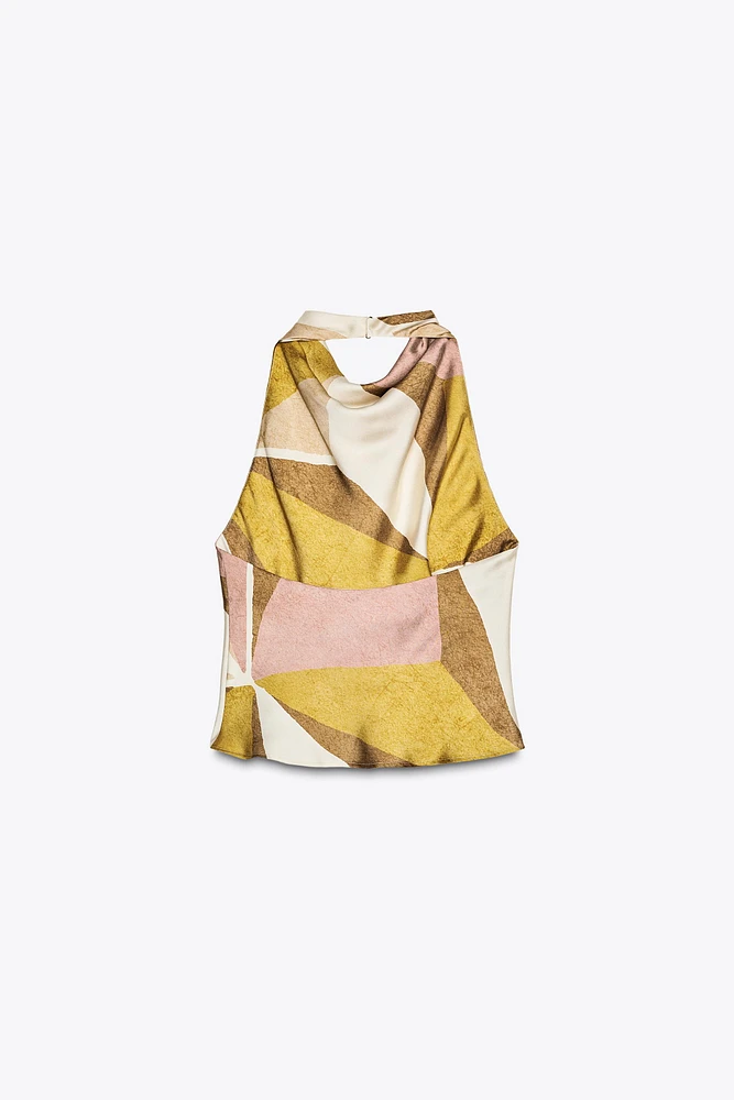 GEOMETRIC PRINT HALTER TOP
