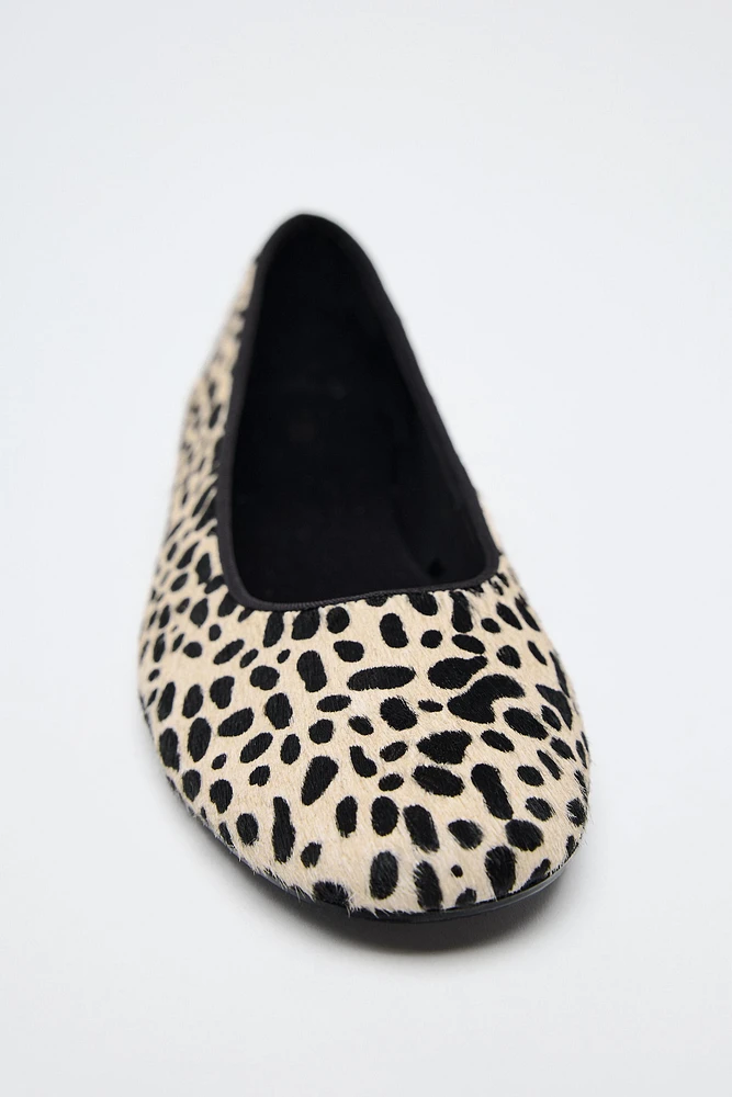 ANIMAL PRINT FAUX FUR BALLERINAS