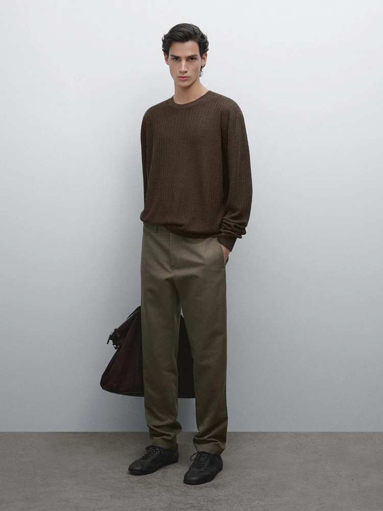 Cotton and linen tapered fit trousers