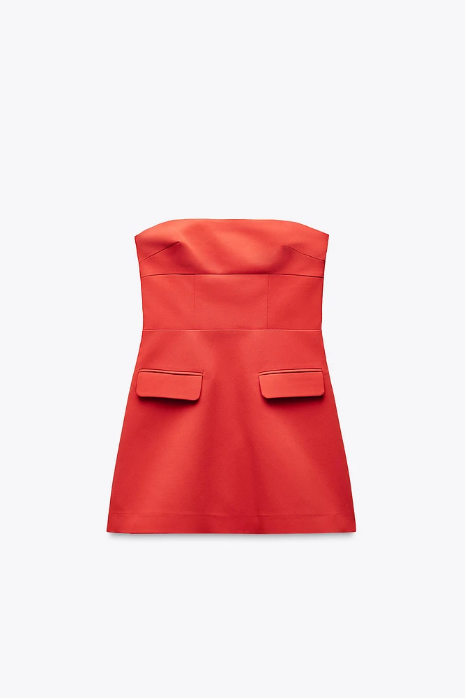 STRAPLESS LAPEL DRESS