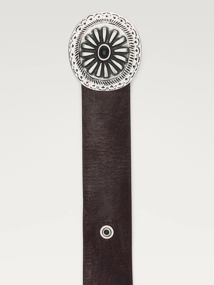 Leather belt with boho appliqués