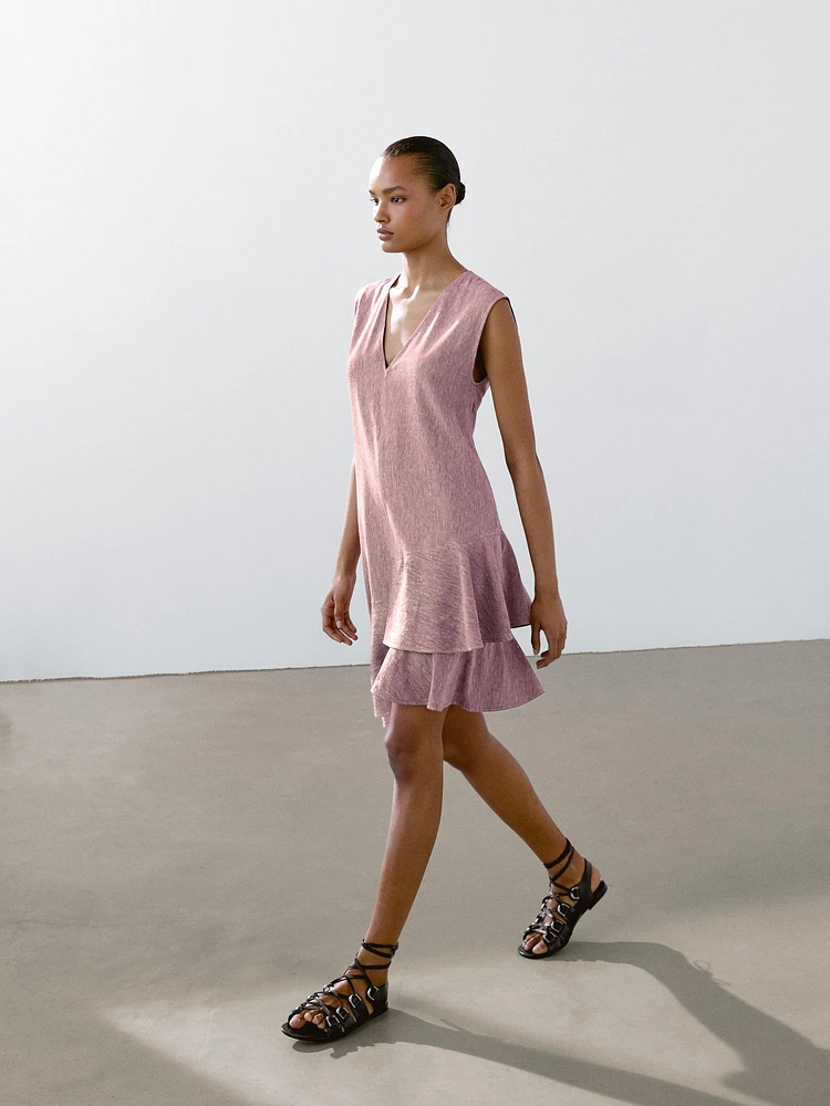 100% linen ruffled mini dress