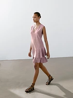 100% linen ruffled mini dress
