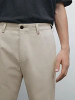 Cotton blend slim fit canvas trousers