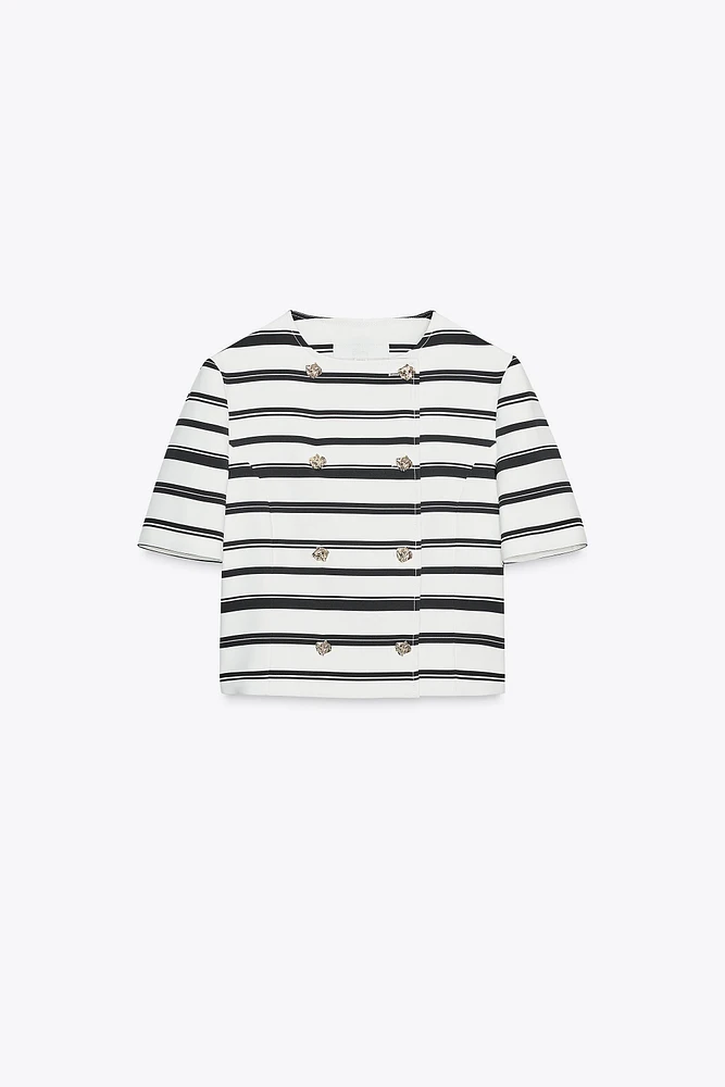 STRIPED SHORT SLEEVE BLAZER