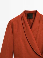 Flowing linen blend kimono with tuxedo-style collar