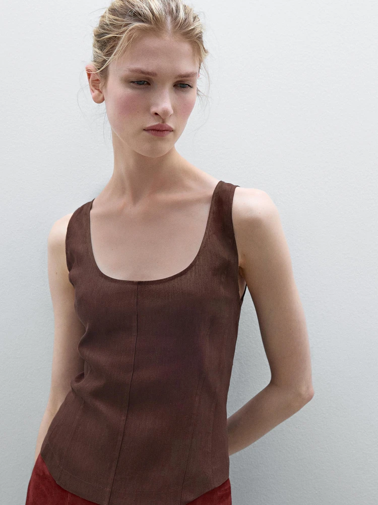 Strappy linen blend top