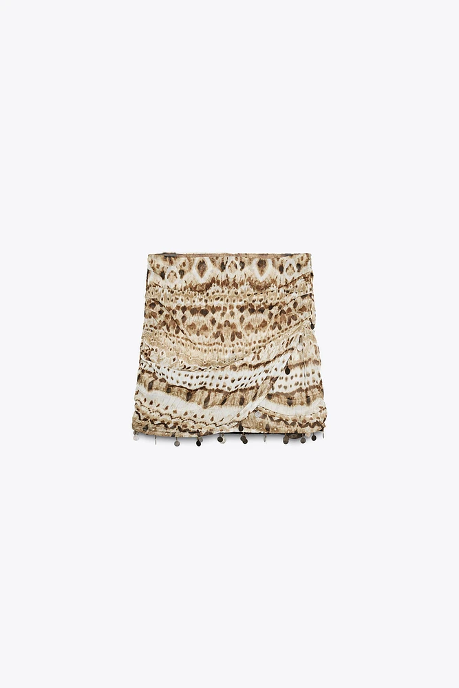 TIE-DYE BEADED MINI SKIRT