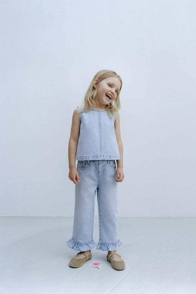 JUPE-CULOTTE EN JEAN AVEC VOLANTS BAS