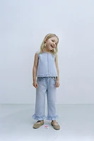 RUFFLED HEM CULOTTE JEANS