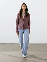 Flowing linen shirt with stand collar