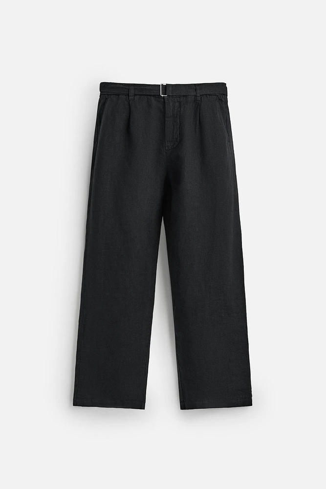 100% LINEN BELTED PANTS