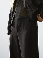 Linen blend trousers with elastic waistband