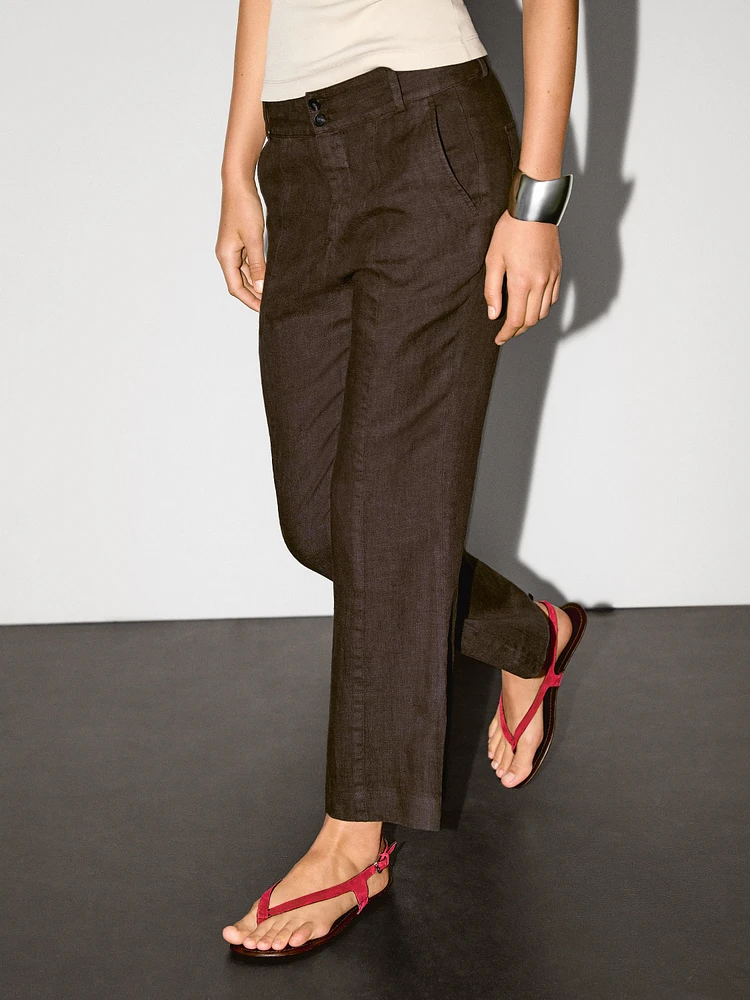 Pantalon kick flare 100 % lin