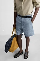 STRIPED CRINKLED EFFECT BERMUDA SHORTS