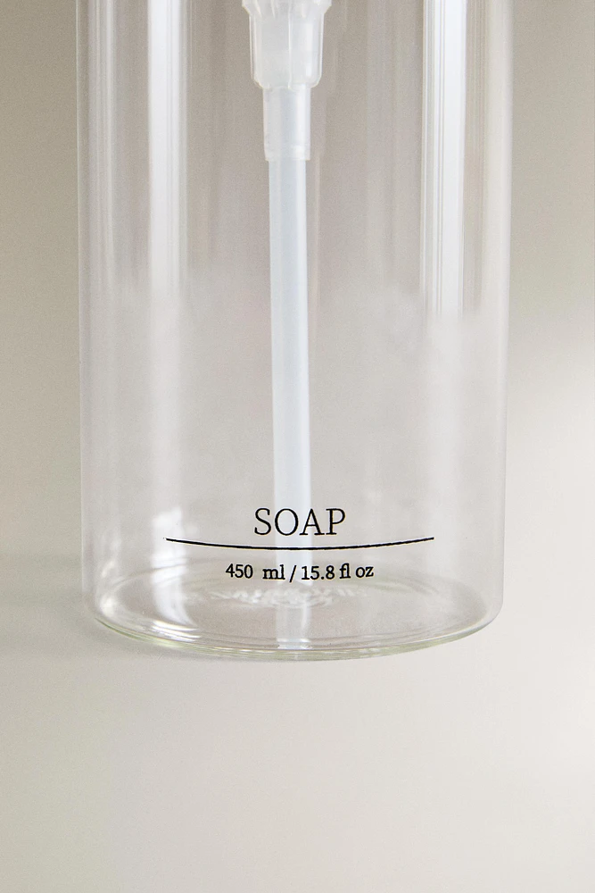 BOROSILICATE GLASS SOAP DISPENSER WITH SLOGAN