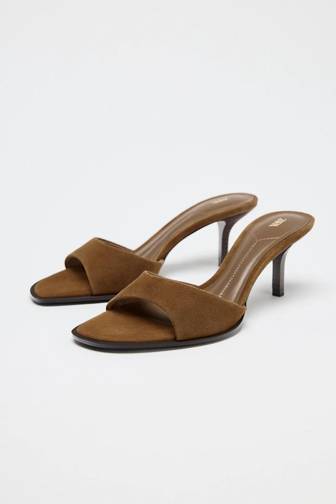 SPLIT LEATHER HEELED SANDALS
