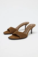 SPLIT LEATHER HEELED SANDALS
