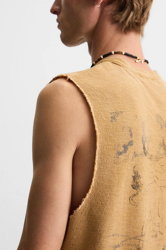 WASHED KNIT PRINT T-SHIRT