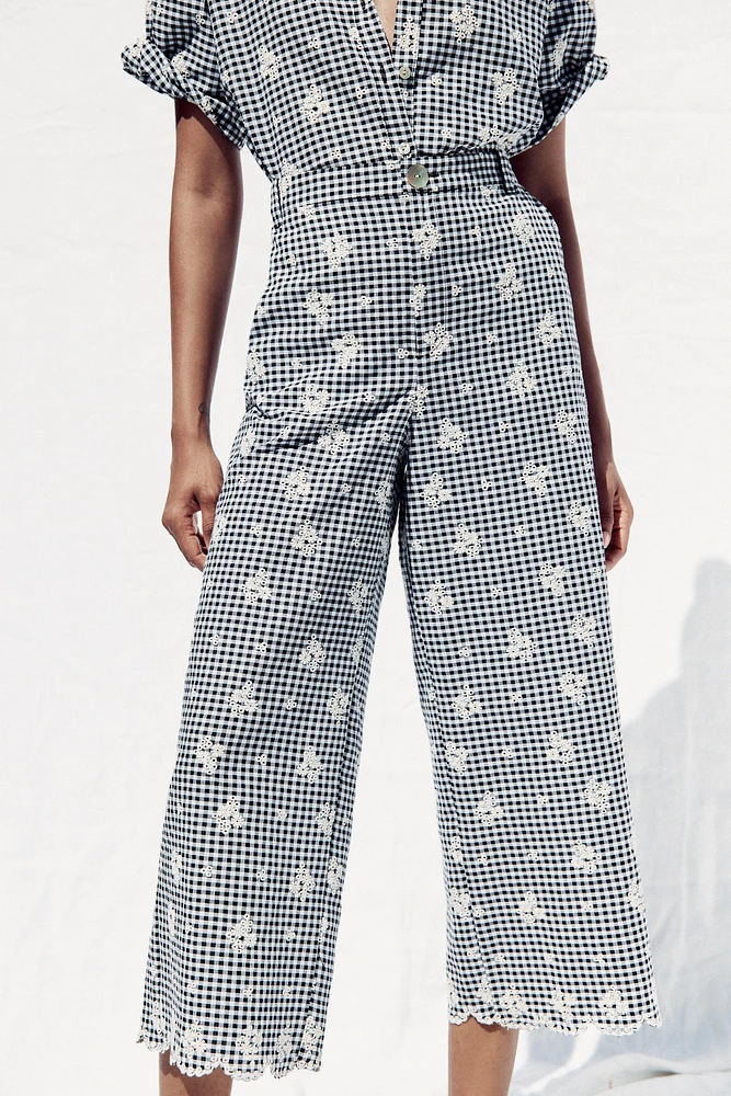 PANTALON JUPE-CULOTTE VICHY BRODÉ
