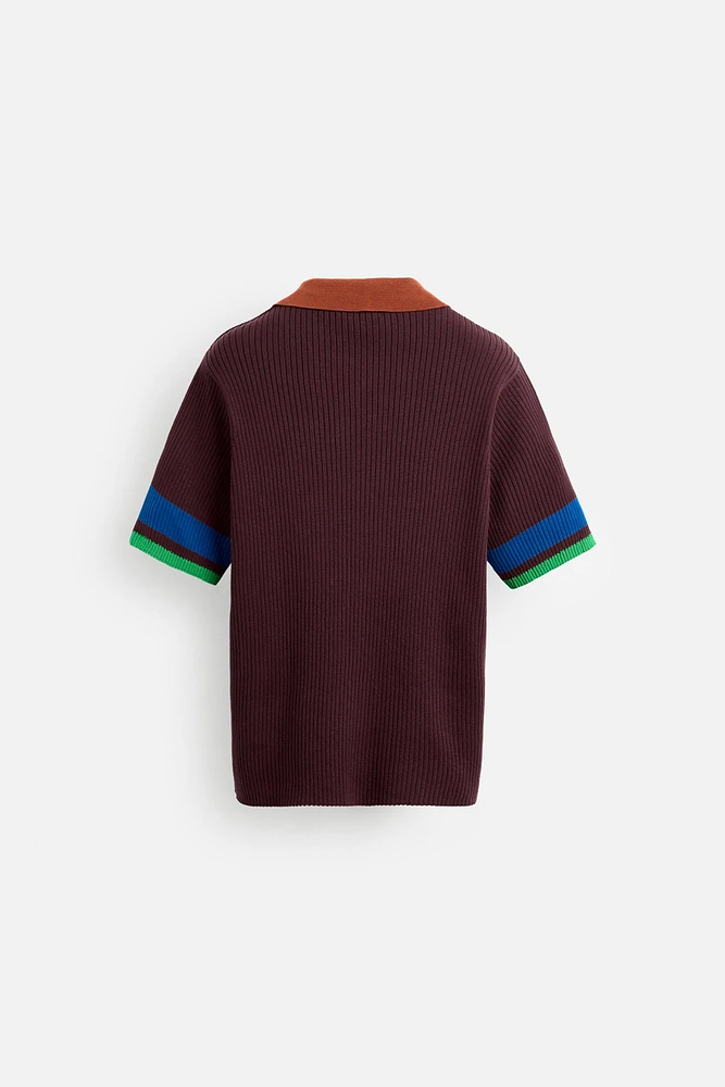 POLO EN MAILLE CÔTELÉE COLOR BLOCK