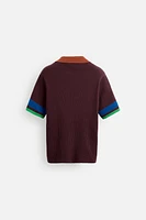 POLO EN MAILLE CÔTELÉE COLOR BLOCK