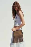 MINI SAC BANDOULIÈRE EN CROÛTE DE CUIR À FRANGES