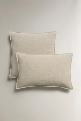 LINEN THROW PILLOW COVER WITH BACKSTITCHING