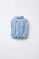 EMBROIDERED CHERRY DENIM SHIRT