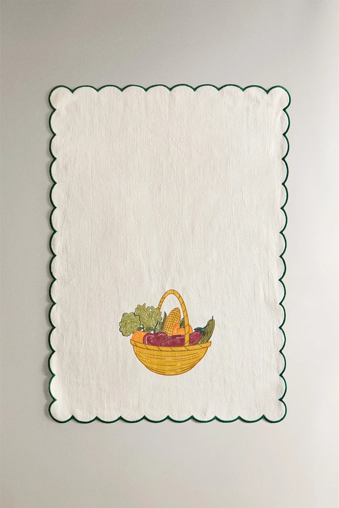 TORCHON CUISINE COTON DENTELLE CONTRASTANTE
