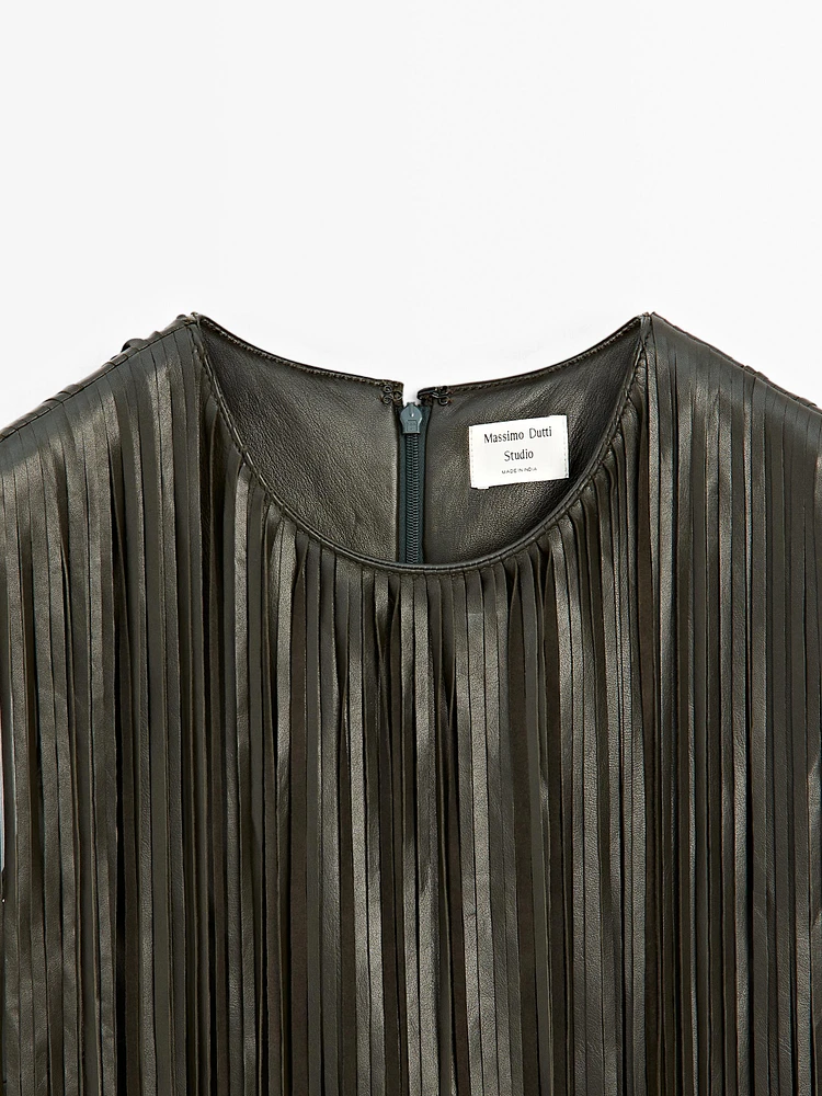 Robe courte à franges en cuir nappa - Studio