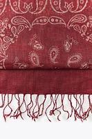 100% LINEN PRINTED FRINGED SCARF