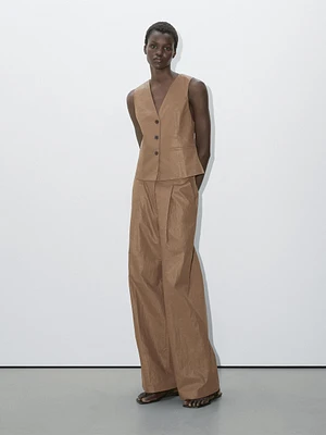 Linen blend wide-leg trousers with darts - Studio