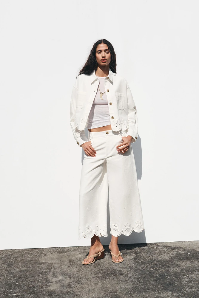 PANTALON JUPE-CULOTTE BRODERIES AJOURÉES