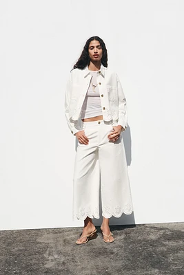 PANTALON JUPE-CULOTTE BRODERIES AJOURÉES