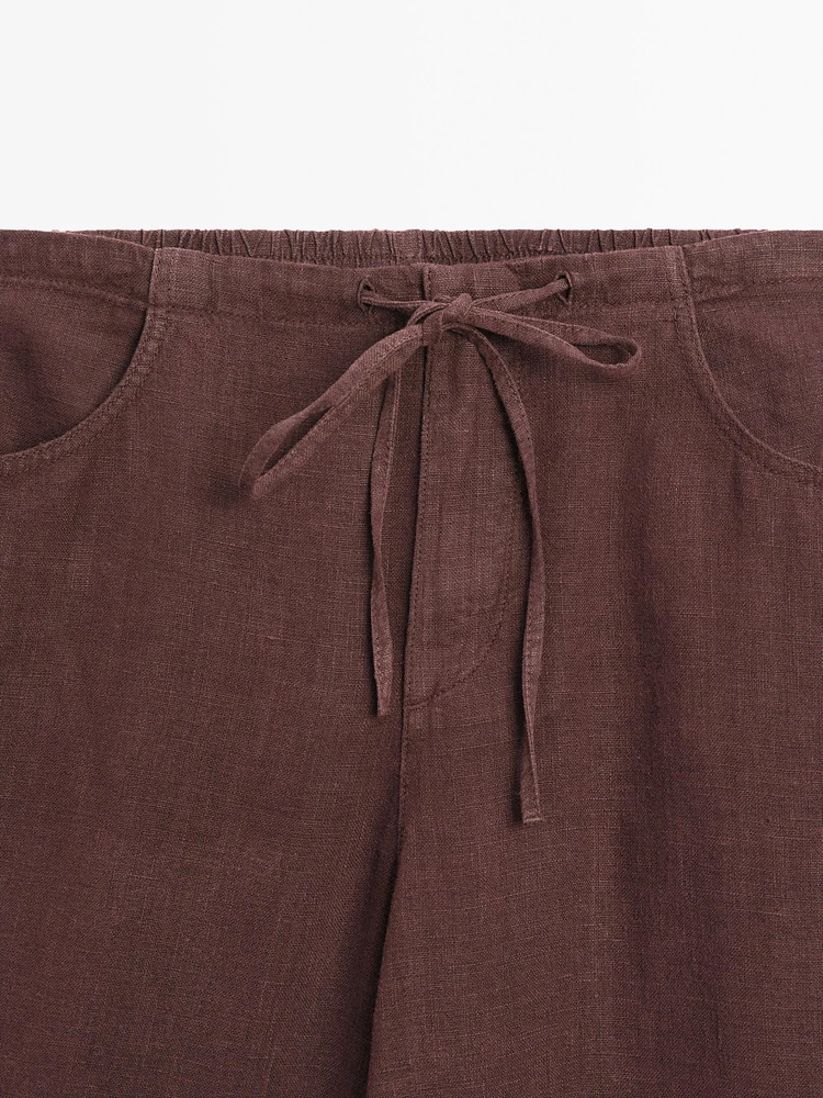 Pantalon droit avec poches 100 % lin